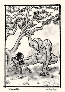 Laura and Lars encounter a Stone Golem in outback Australia